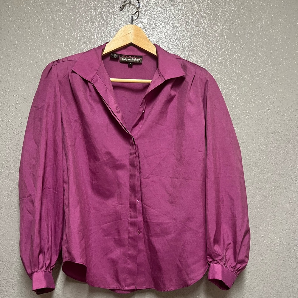 Lady manhattan purple button down long sleeve blouse
